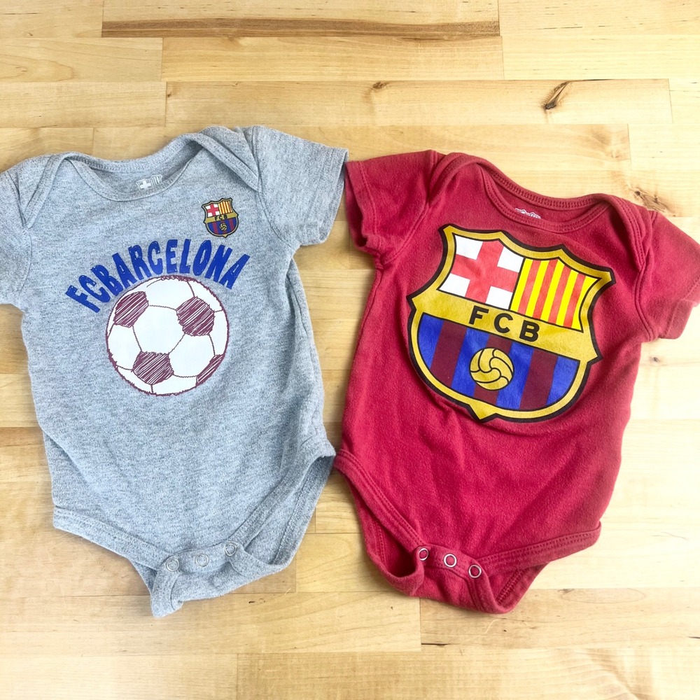FC Barcelona Bodysuit Set Official Merchandise Baby Size 6-9M Red Grey Soccer